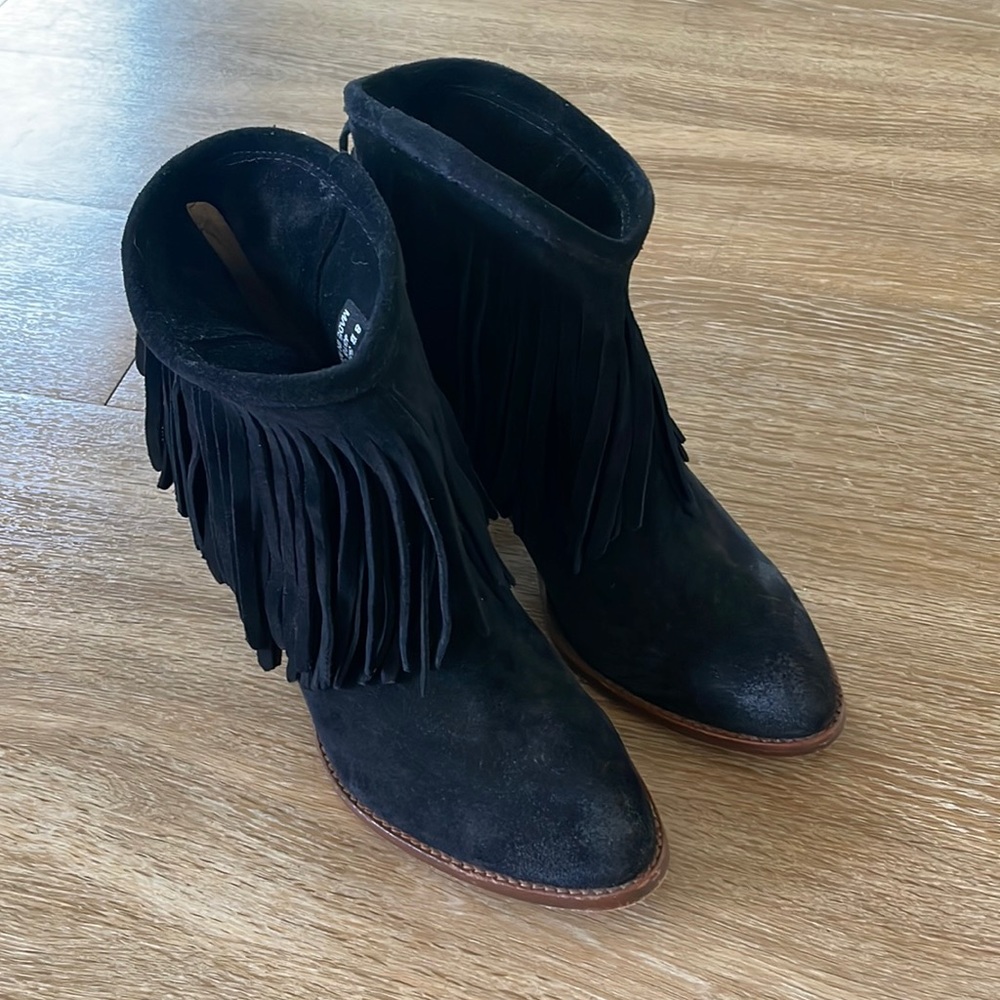 Black Fringe Frye Cowboy Booties